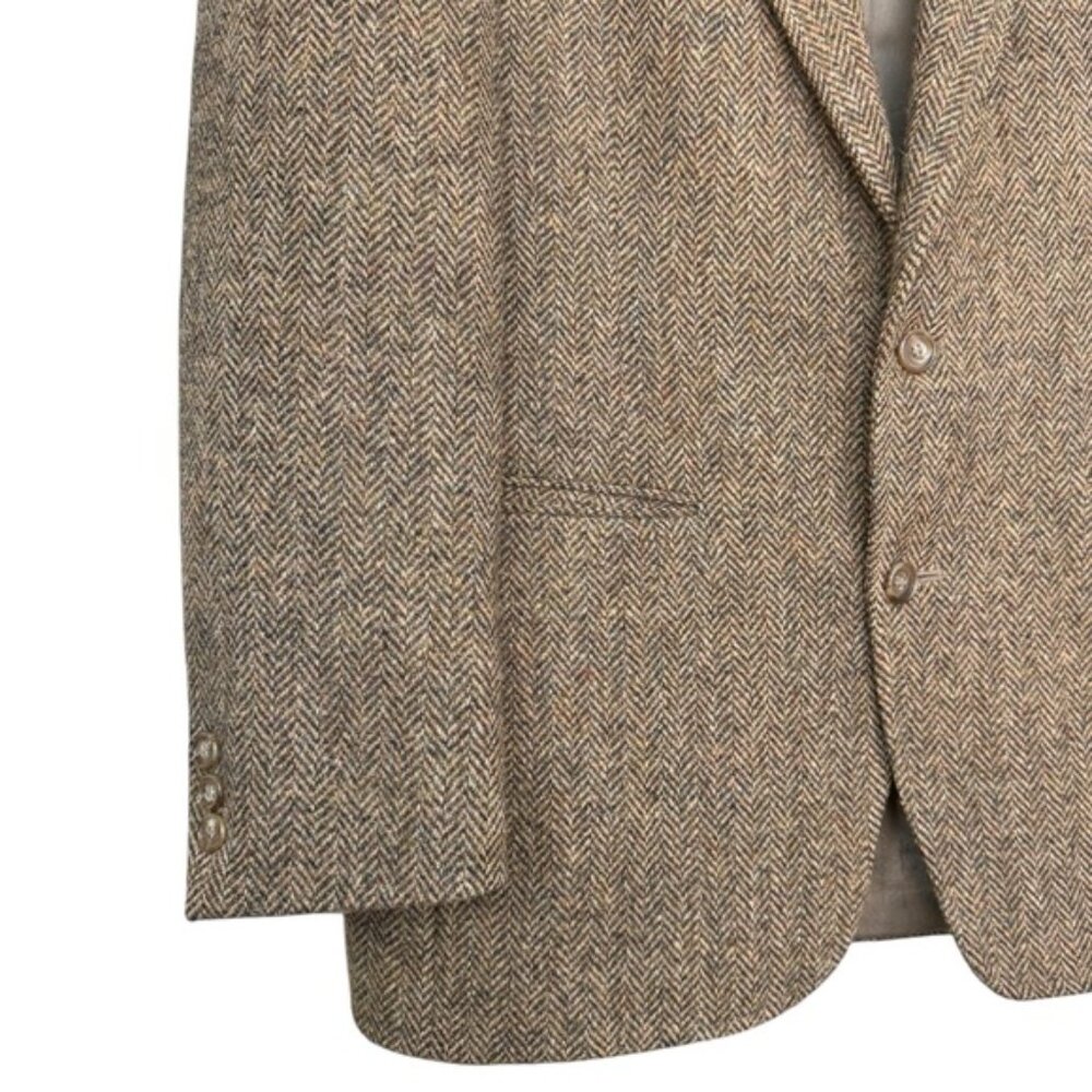 SOLD Vtg Harris Tweed Herringbone Blazer Size 38 R Brown Single Breast 70s 80s - Picture 4 of 9